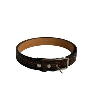 VTG High Springs Leather Belt Brown Tooled Western Boho Country USA Womens USA